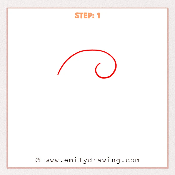 how to draw a fancy letter c - The first step of a fancy letter C drawing shows a single smooth curved arc that rises and rolls into a small spiral on the right.